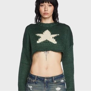 edikted green star cropped sweater